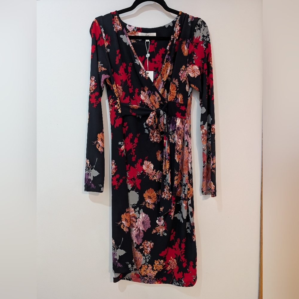 Maternity Floral Wrap Dress - Black and Red New With Tags